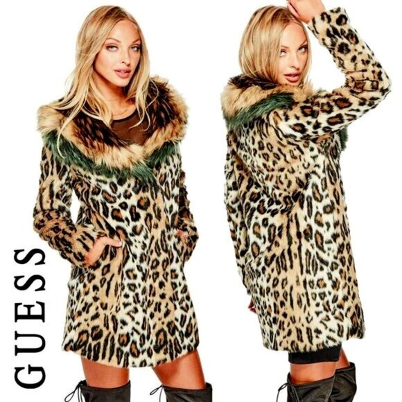 💥SHOWSTOPPER!💥Camila Cabello Oversized Collar Fur Coat in Leopard Print - Picture 1 of 16